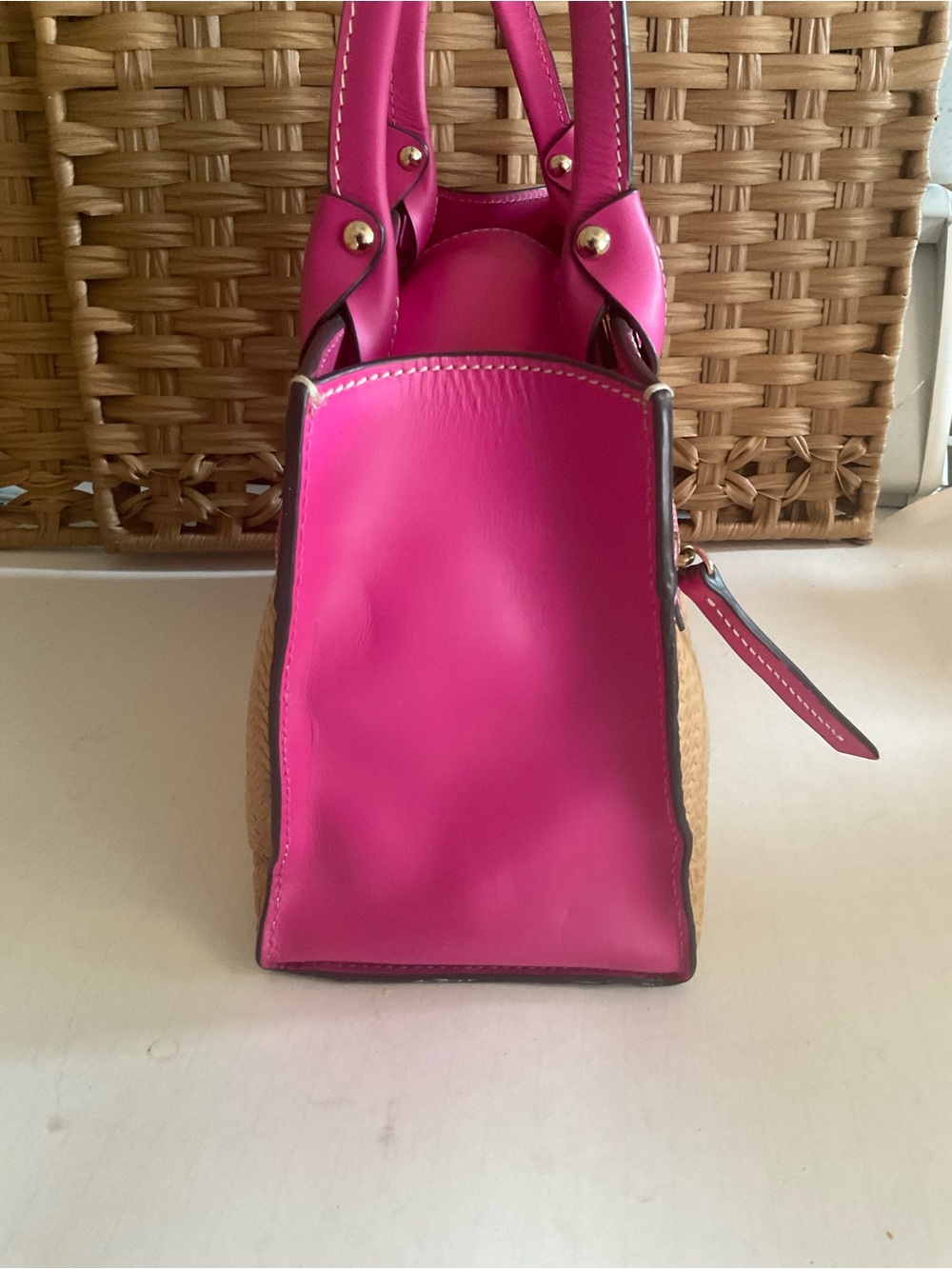 Dooney & Bourke Hot Pink and Tan Woven Tote - Picture 5 of 16